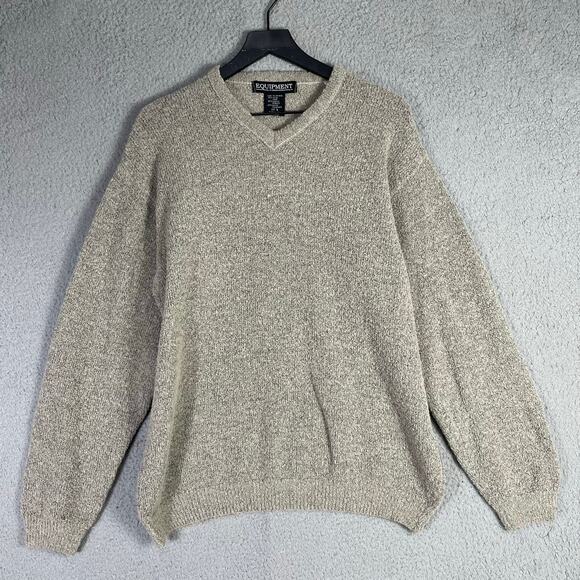 Vintage Equipment Wool Blend Sweater Gray Italy V Neck Pullover Men’s L - Picture 5 of 6